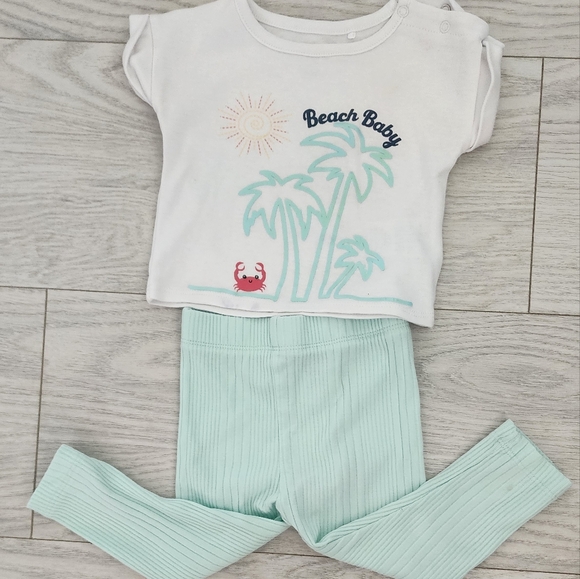 Mint Green Ribbed Baby Leggings Outfit - Picture 1 of 3